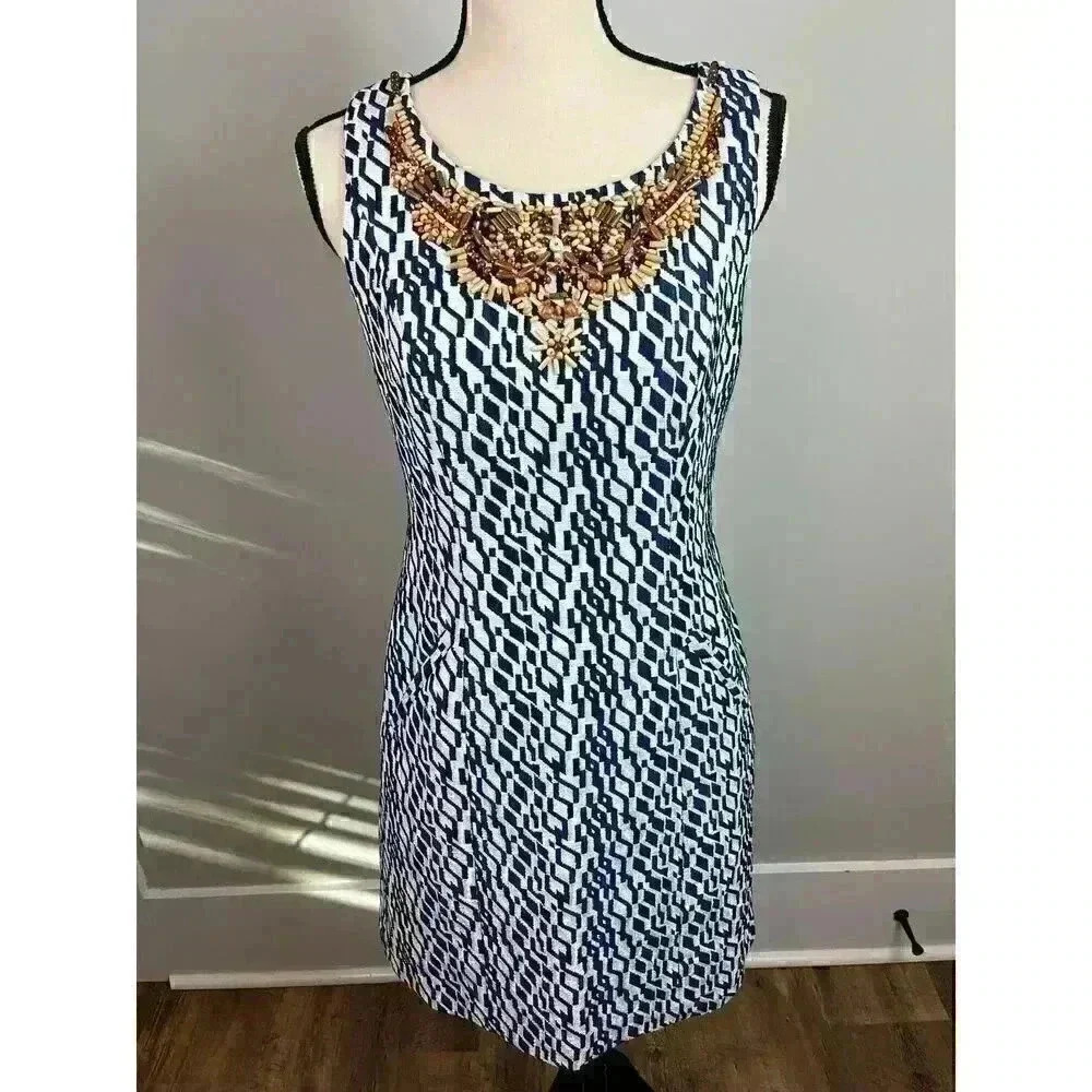 NWOT Moulinette Soeurs Anthropologie Beaded Midi Dress Blue Geometric Boho 4